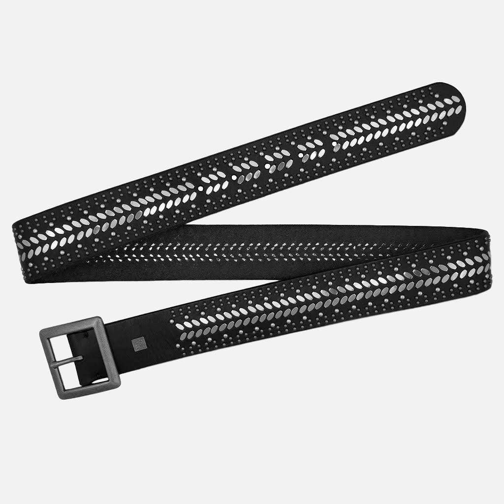 Ezra | Gold and Silver Buckle Square Studded Leather Belt