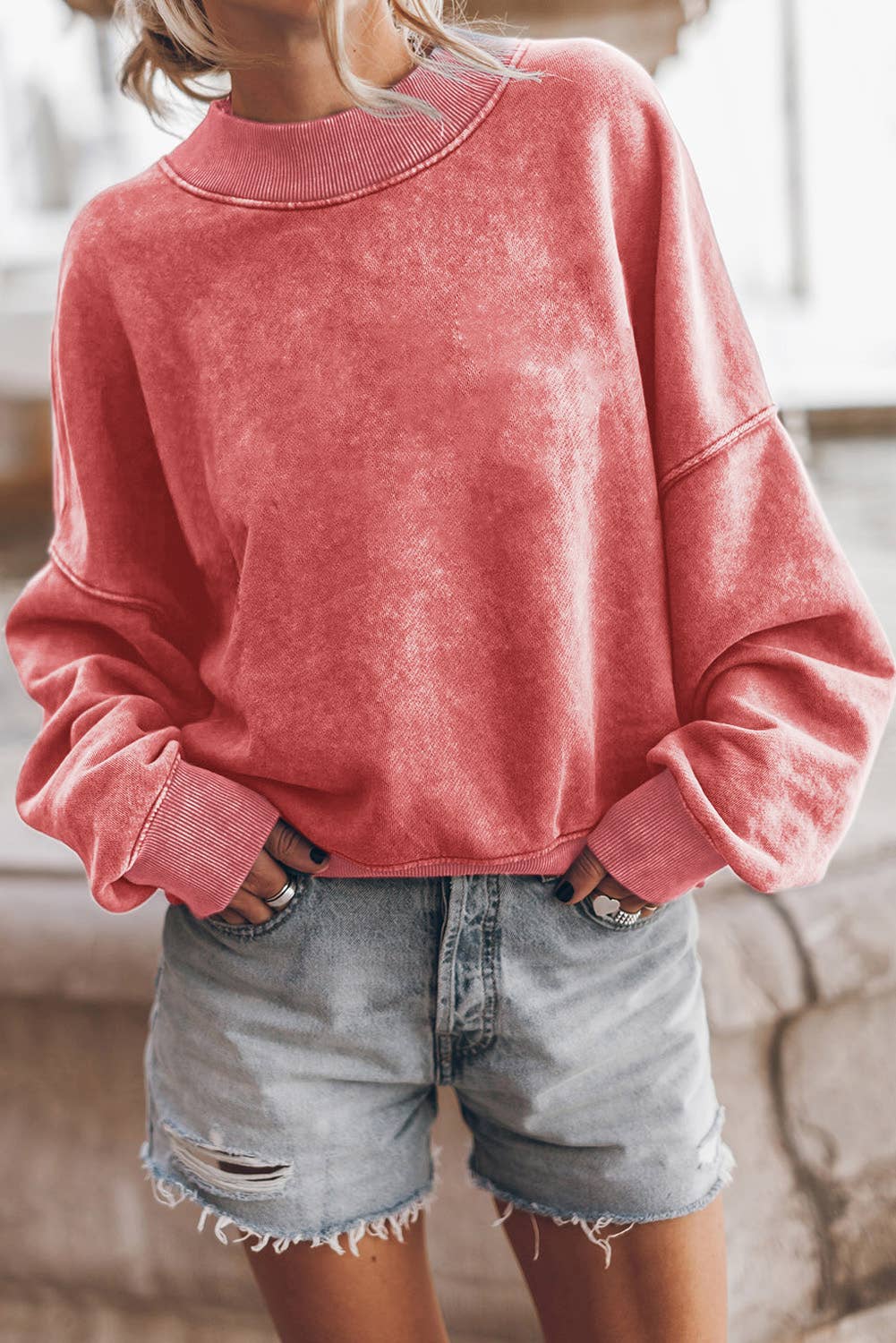 Drop Shoulder Crew Neck Pullover Vintage Look Sweatshirt