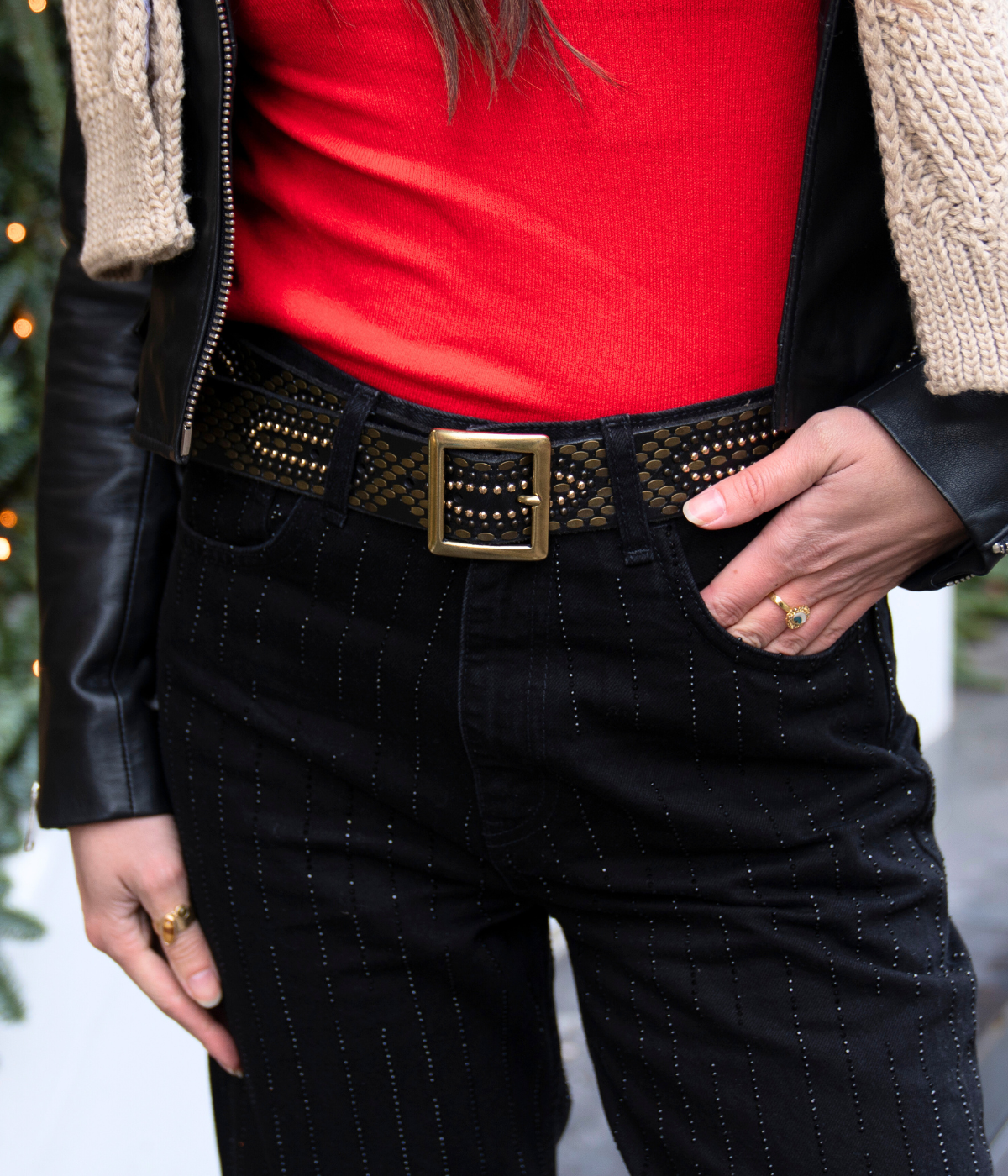 Daya | Studded Leather Belt - Black Embellished Belt