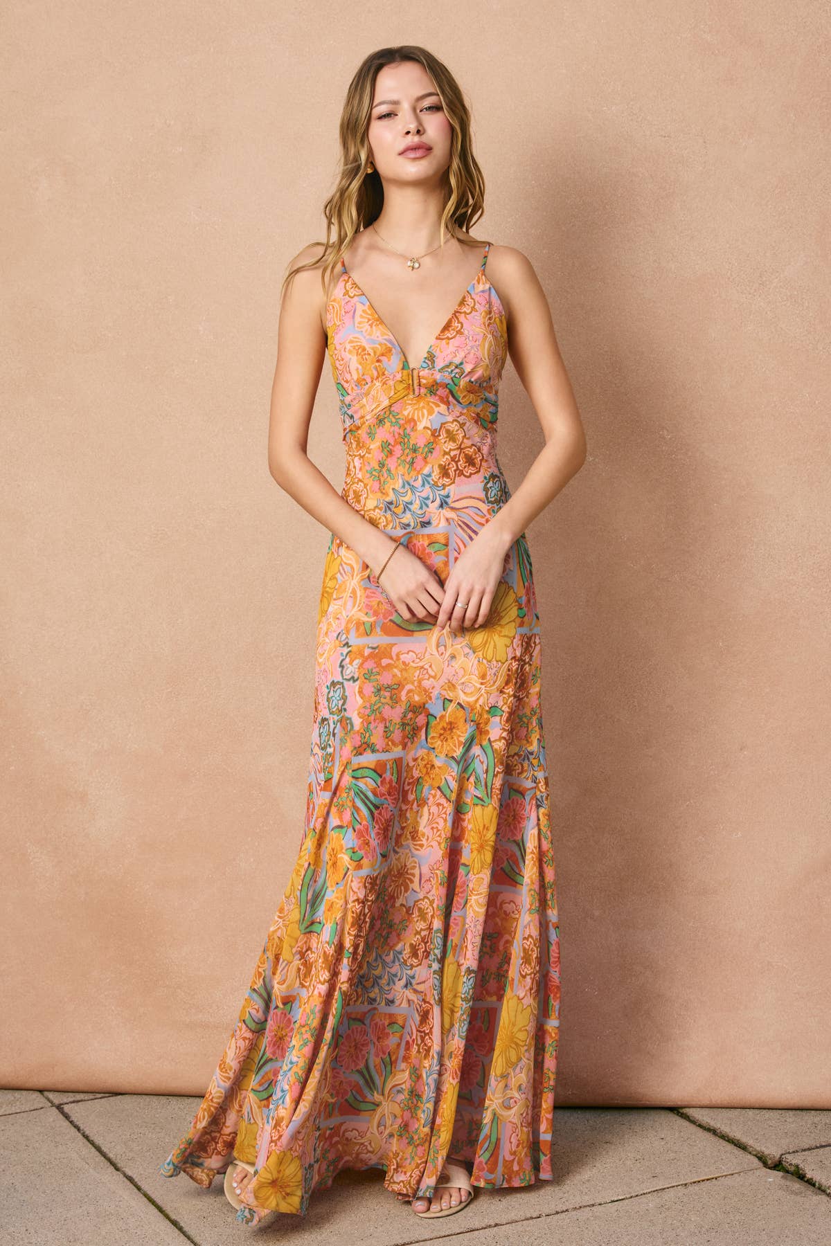 Paisley Frilly Hem Maxi Dress