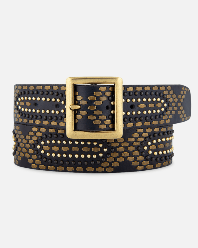 Daya | Studded Leather Belt - Black Embellished Belt