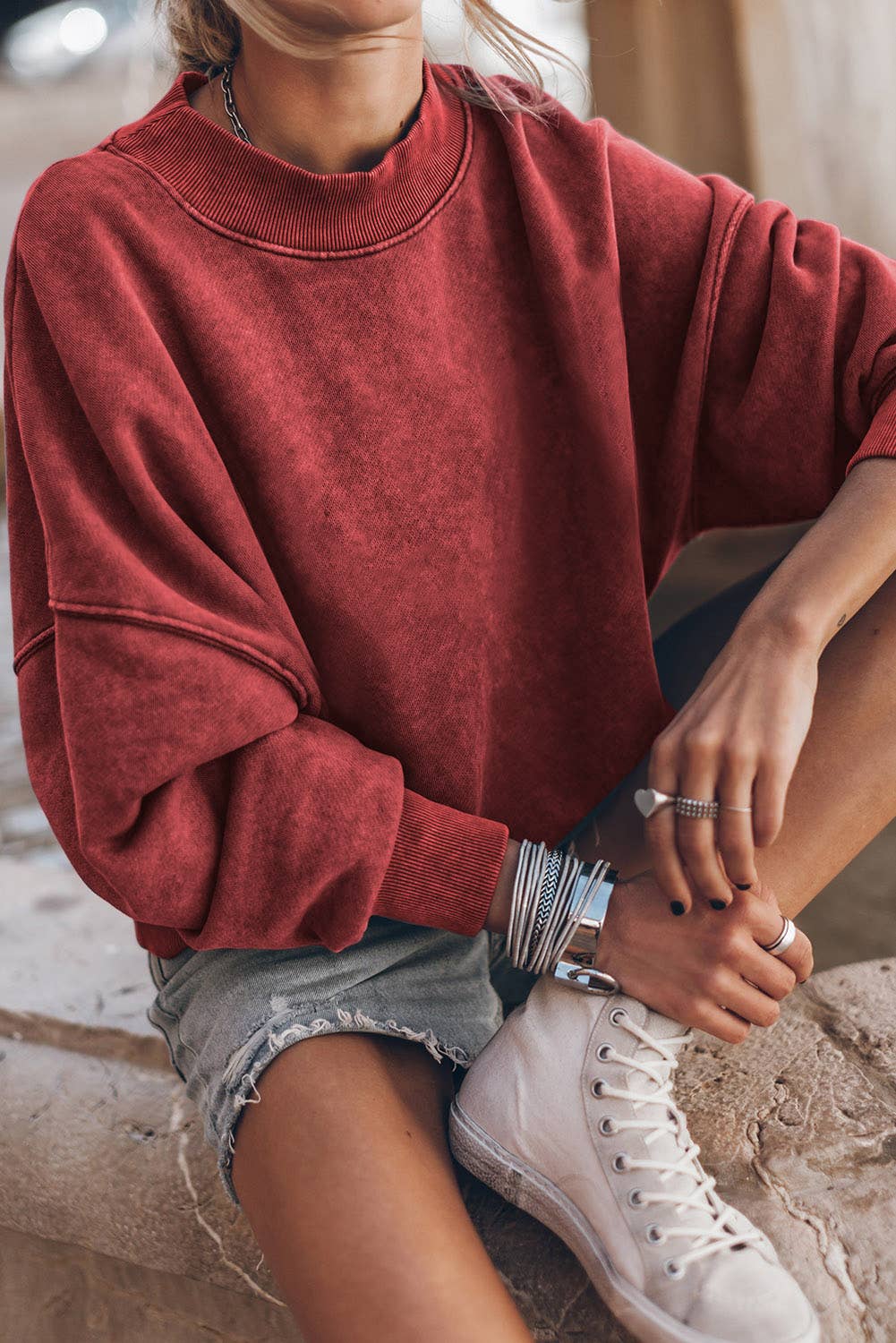 Drop Shoulder Crew Neck Pullover Vintage Look Sweatshirt