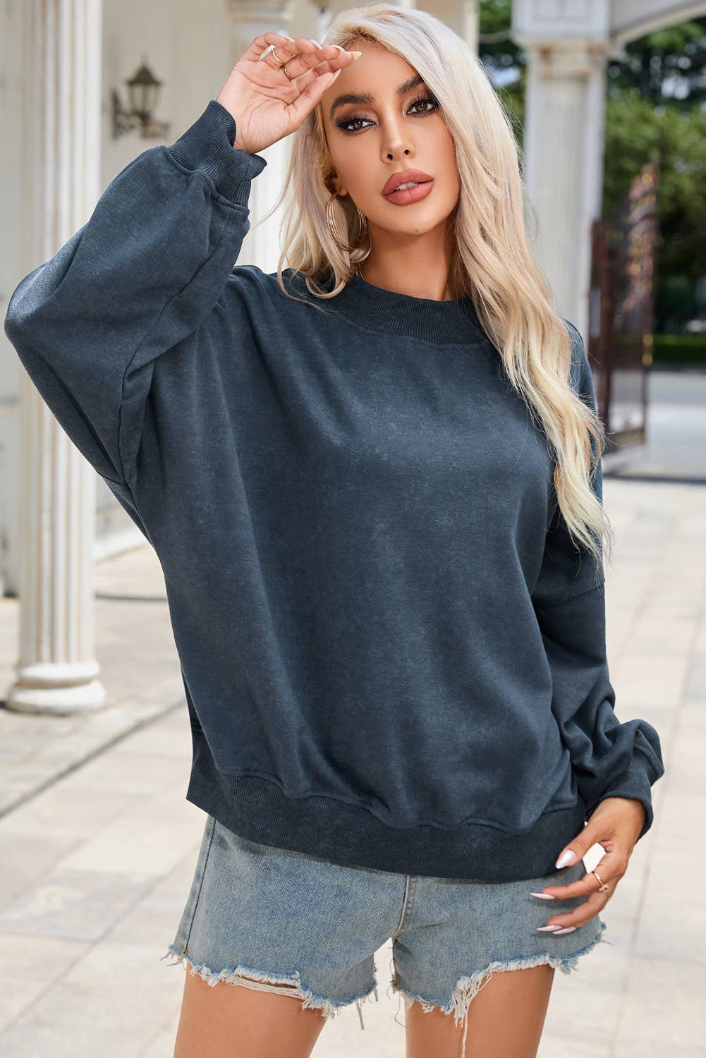 Drop Shoulder Crew Neck Pullover Vintage Look Sweatshirt