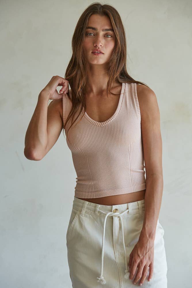 Seamless Knit Ribbed V-Neck Tank
