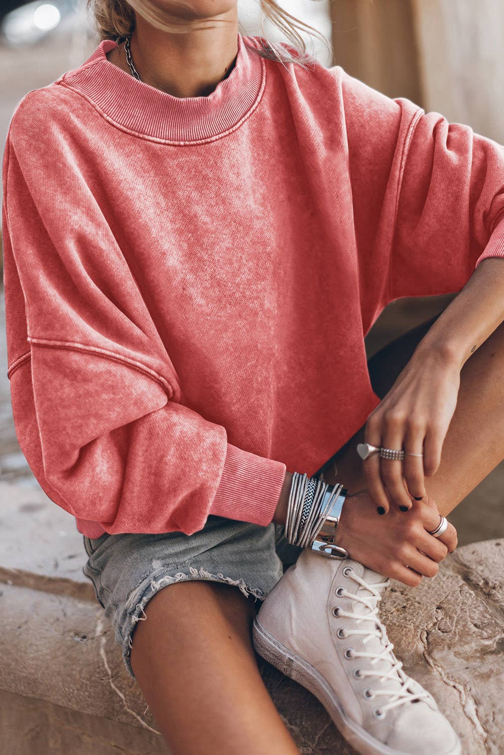 Drop Shoulder Crew Neck Pullover Vintage Look Sweatshirt