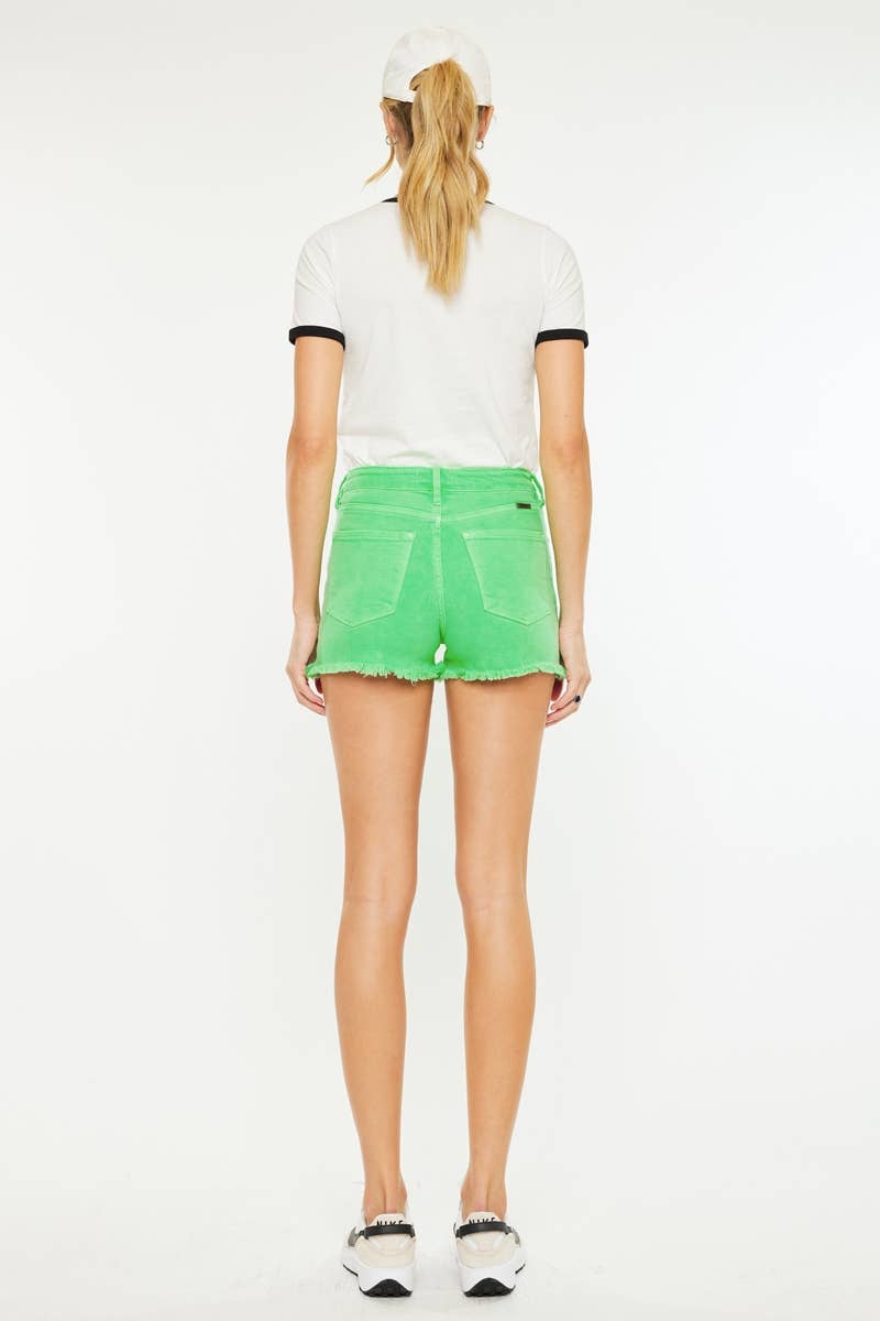 KanCan | Neon Green High Rise Frayed Hem Shorts