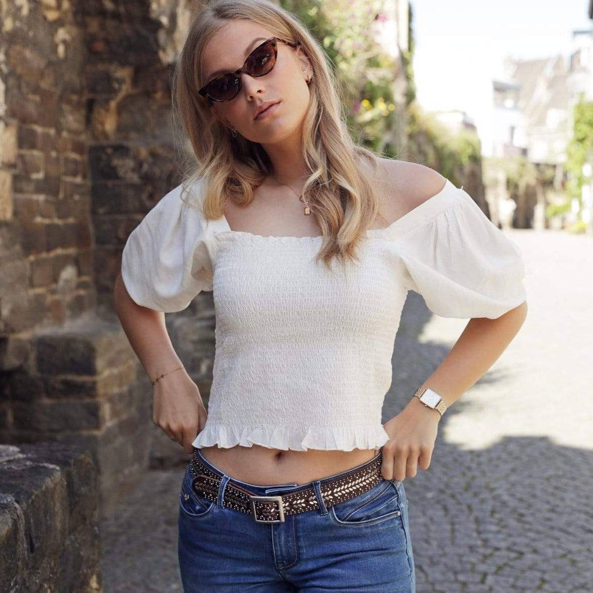 Ezra | Gold and Silver Buckle Square Studded Leather Belt