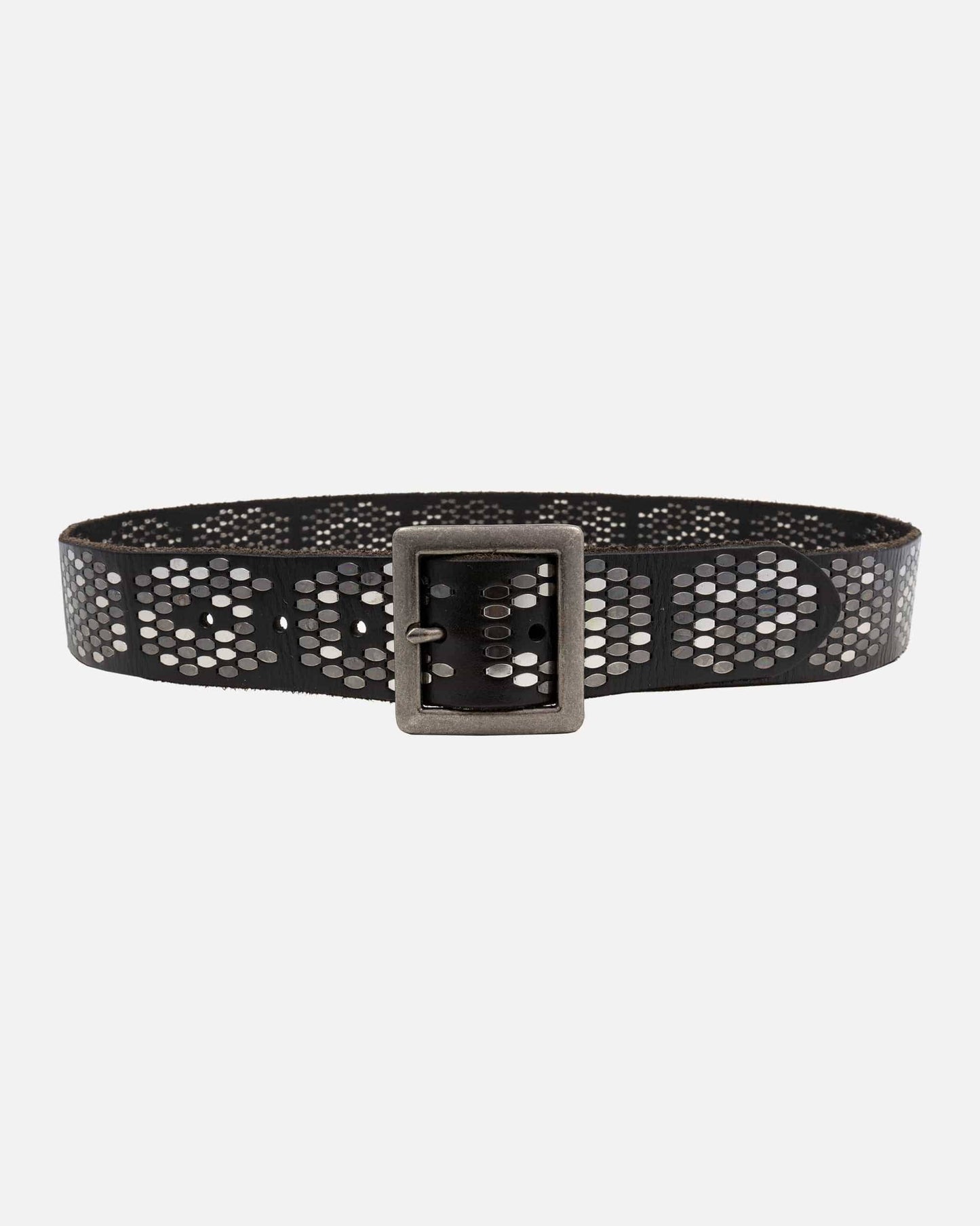 Gaia | Gold and Silver Square Buckle Stud Leather Belt Women