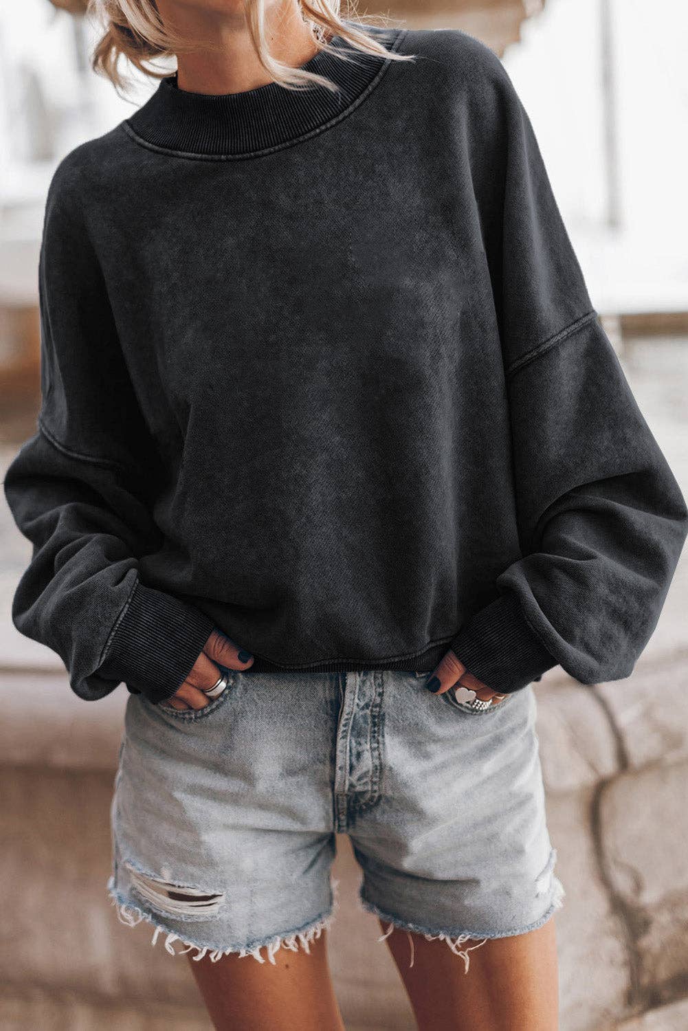 Drop Shoulder Crew Neck Pullover Vintage Look Sweatshirt
