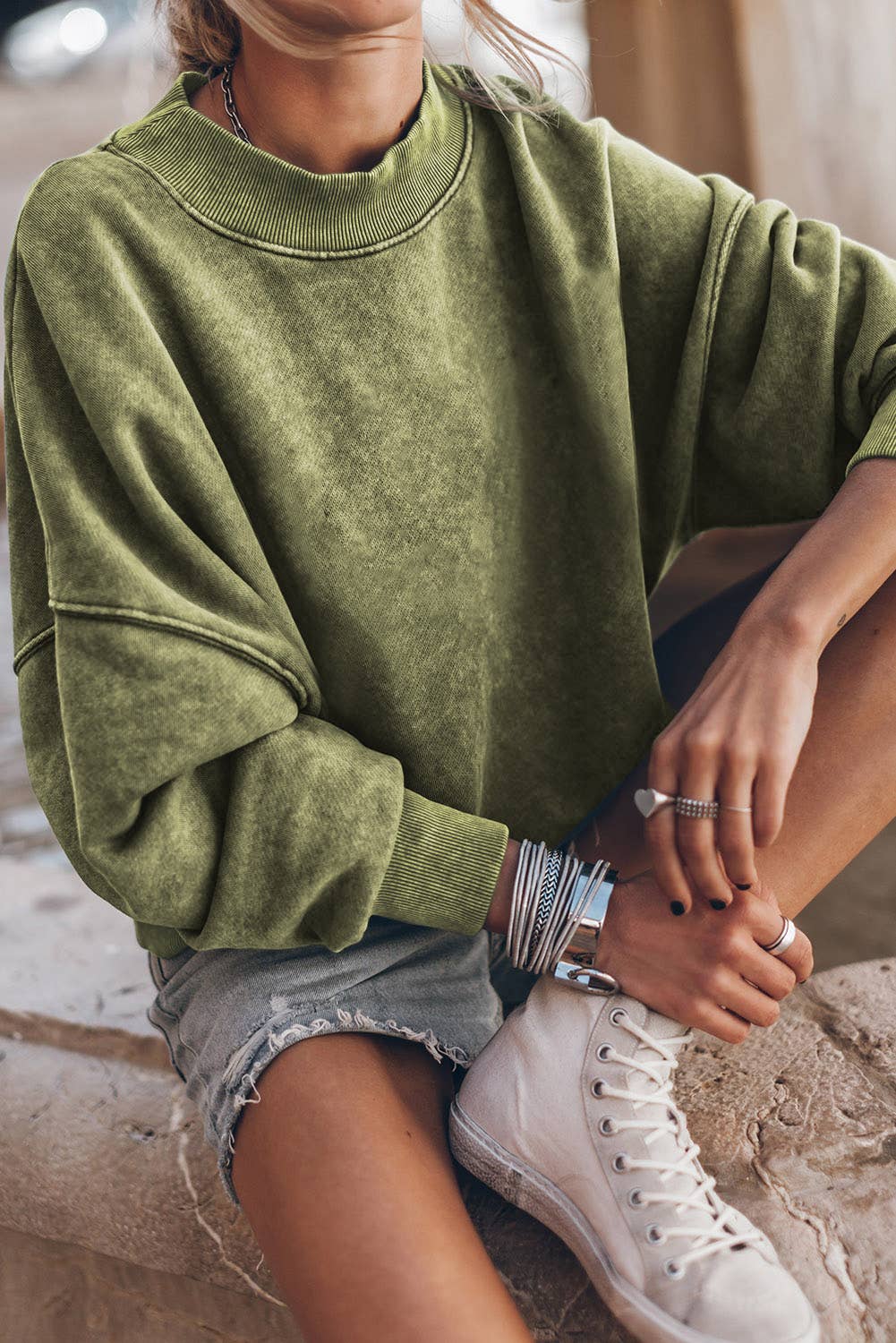 Drop Shoulder Crew Neck Pullover Vintage Look Sweatshirt