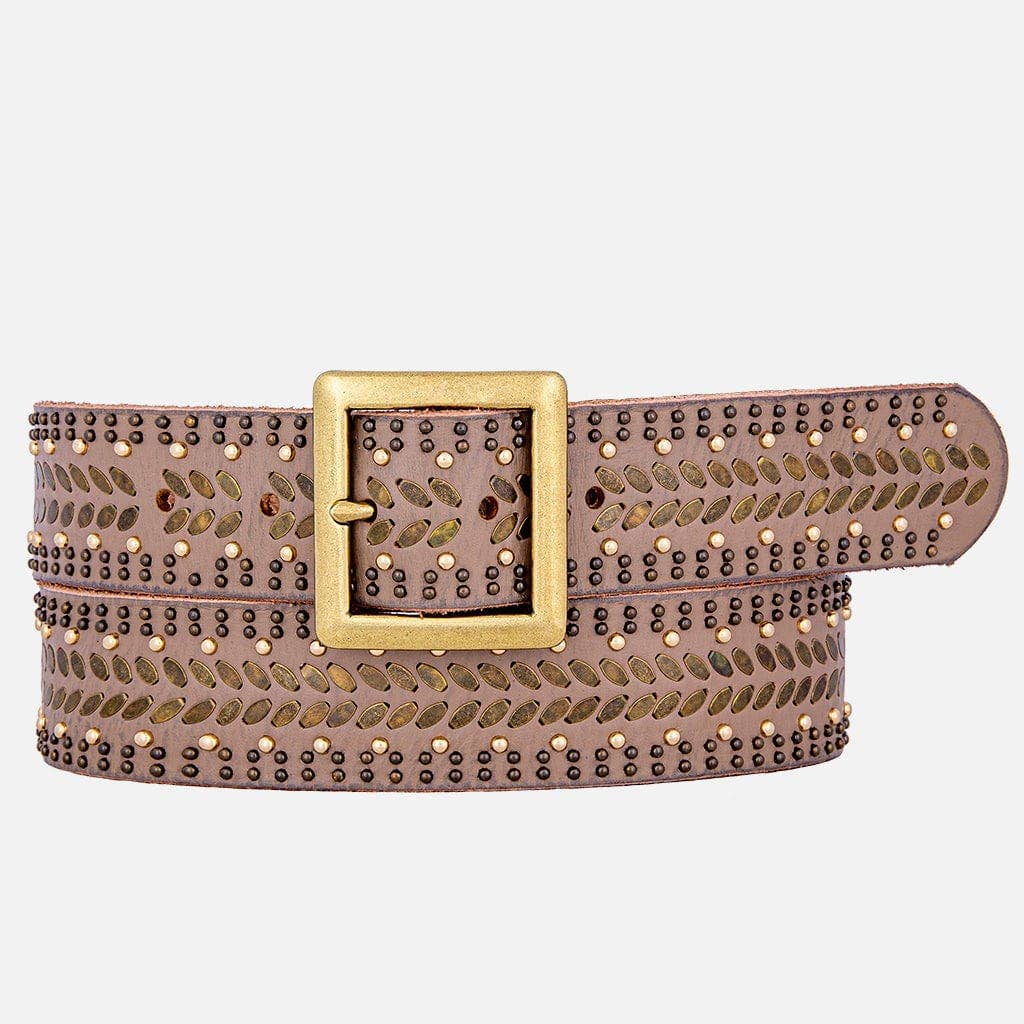 Ezra | Gold and Silver Buckle Square Studded Leather Belt