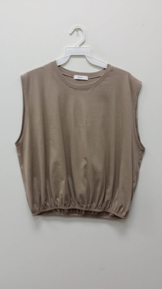 Round neck crop cinched bottom top