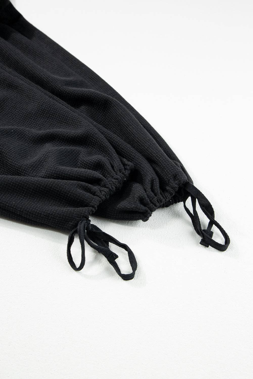 Knotted Straps Button Textured Drawstring Jumpsuit