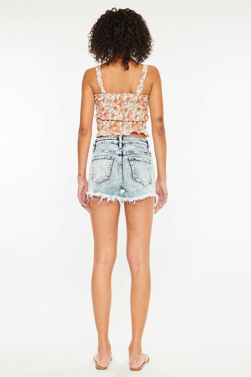 Kancan High Rise Stretchy Jean Shorts - Light Acid Wash