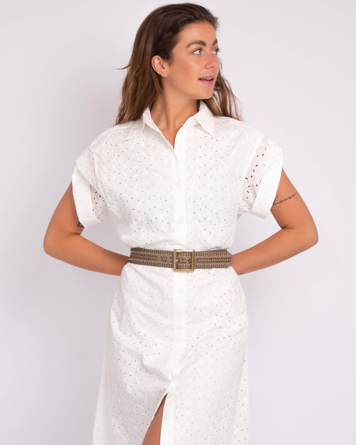 Ezra | Gold and Silver Buckle Square Studded Leather Belt