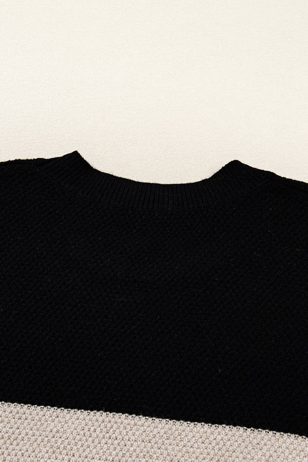 Parchment Color Block Knit Striped Sleeve Detail Casual Sweater