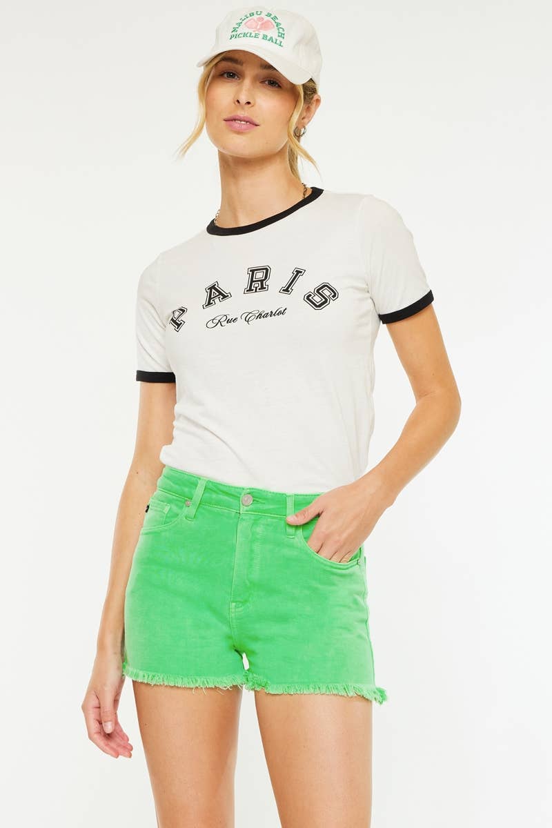 KanCan | Neon Green High Rise Frayed Hem Shorts