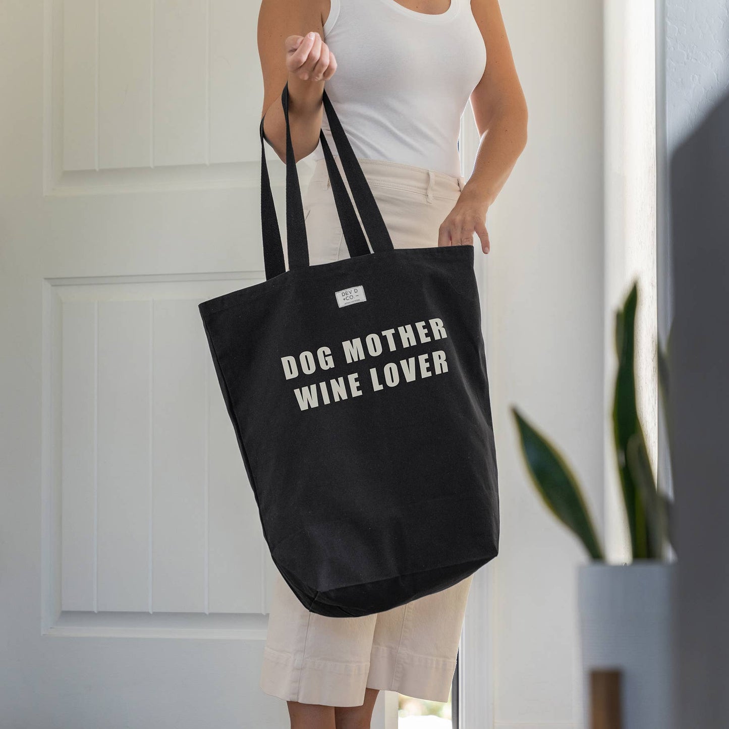 Dog Mother Wine Lover - Canvas Tote Bag with Pocket