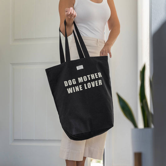 Dog Mother Wine Lover - Canvas Tote Bag with Pocket