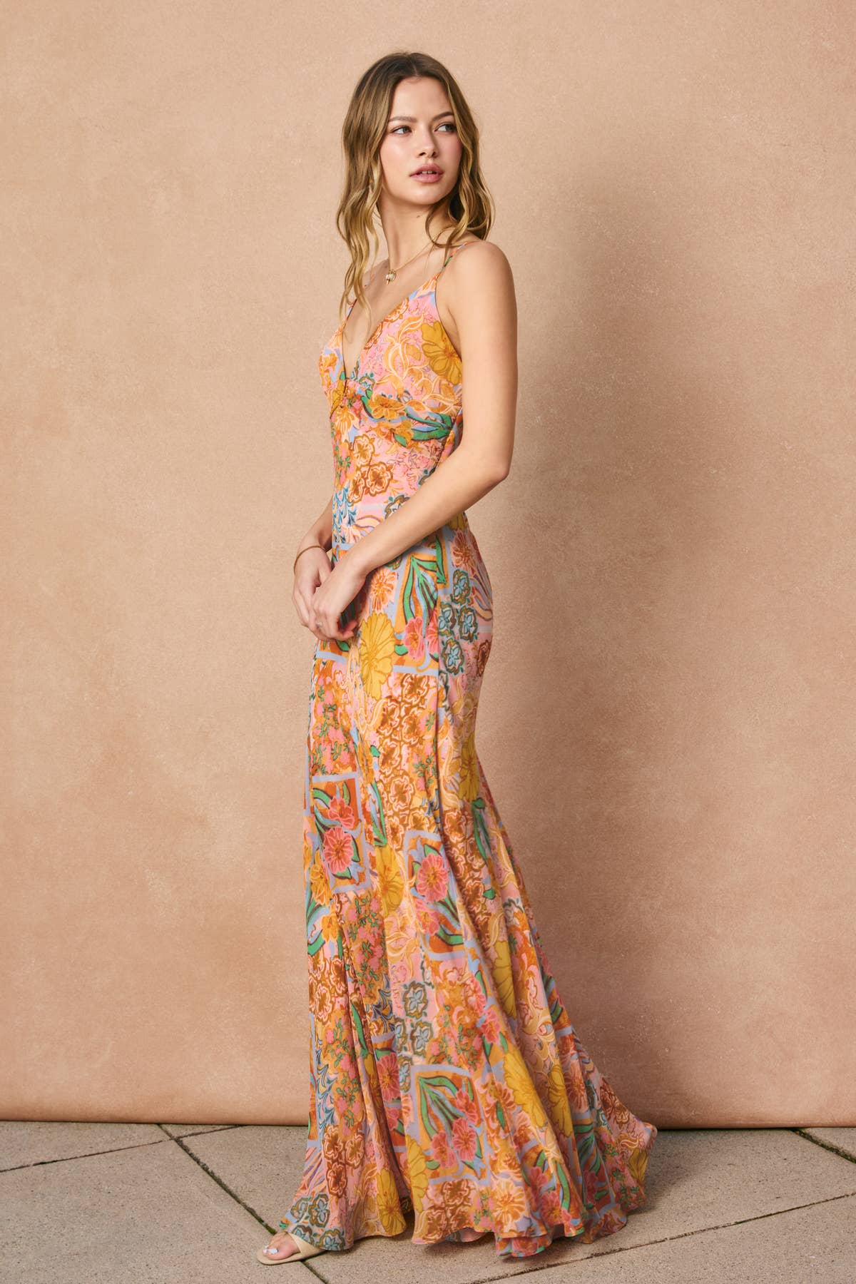 Paisley Frilly Hem Maxi Dress