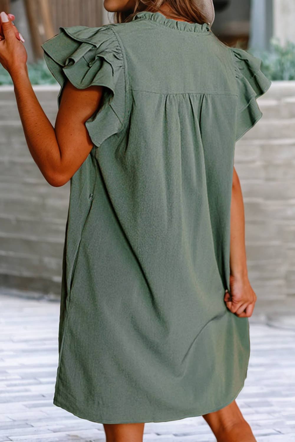 Ruffle Sleeve V-Neck Frilled Shirt Dress
