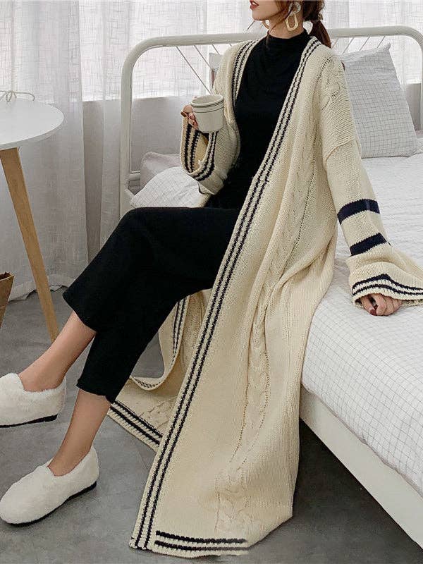 Urban Loose Contrast Color Striped Cardigan