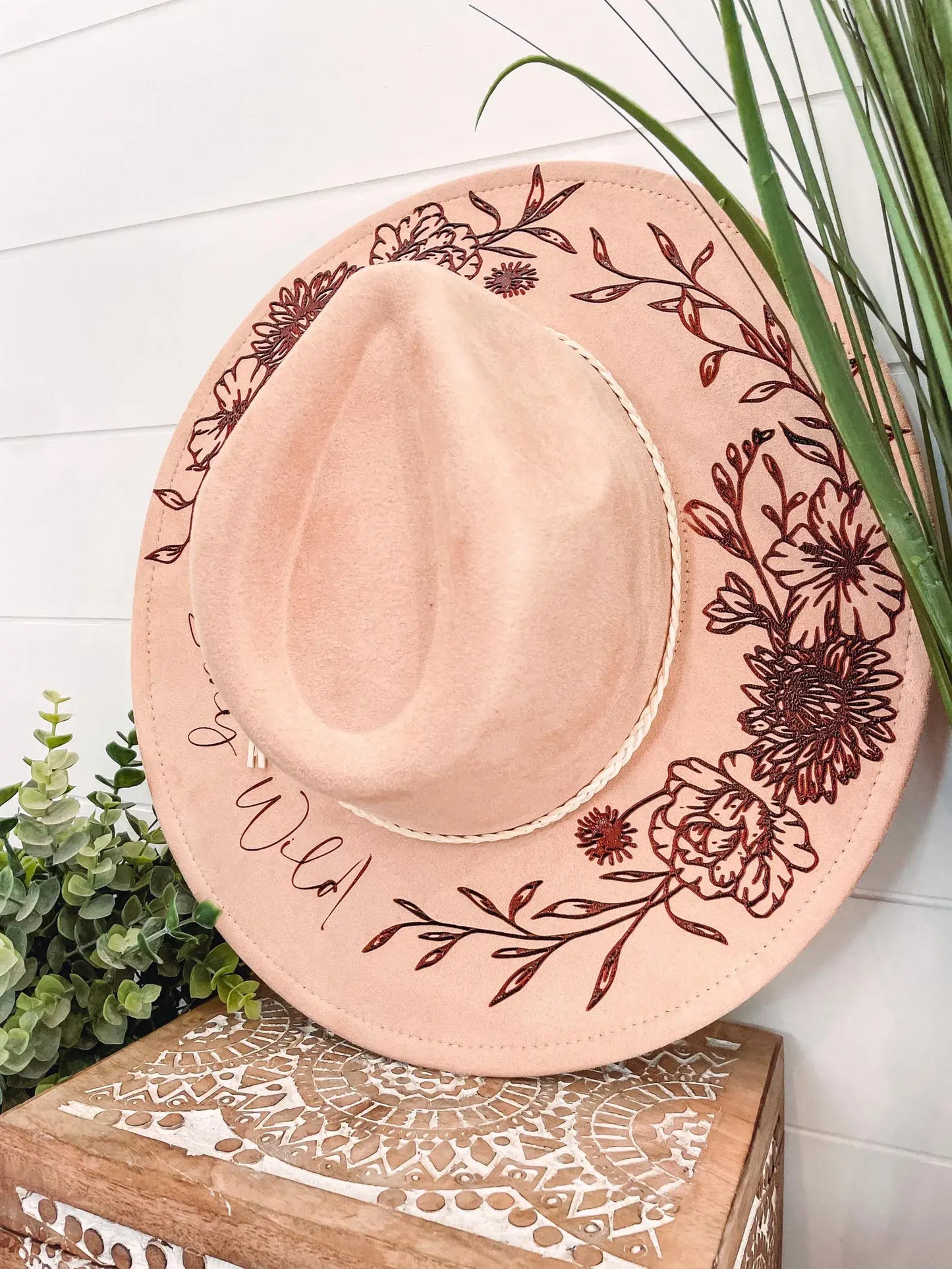 Floral Engraved Boho Hat - Gray