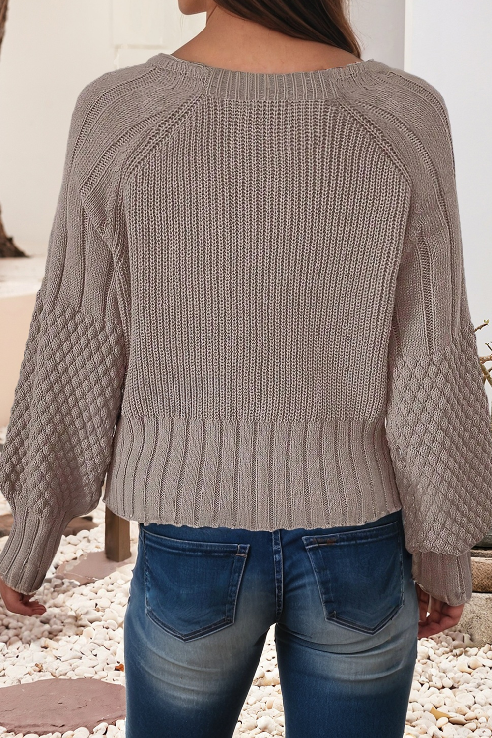 Mixed Texture Knit Button V-Neck Sweater Cardigan
