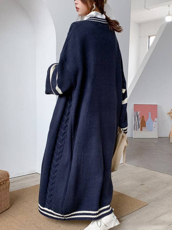 Urban Loose Contrast Color Striped Cardigan