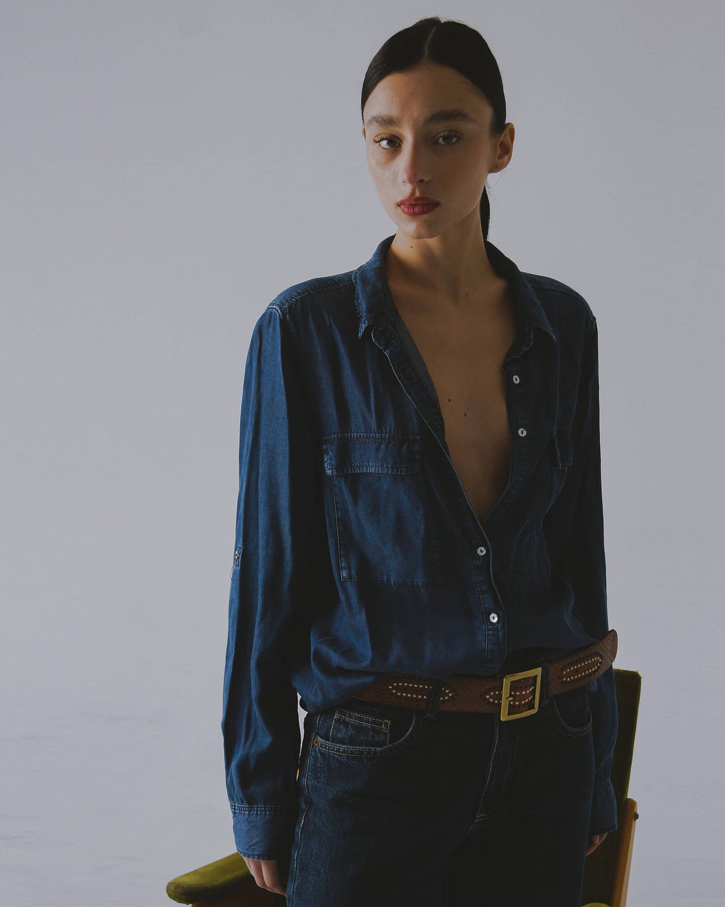 Daya | Studded Leather Belt - Black Embellished Belt