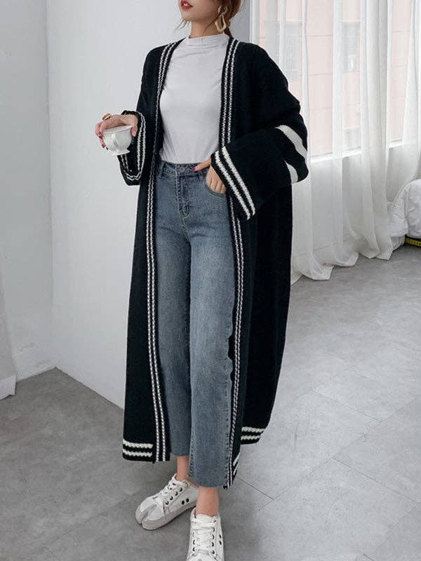Urban Loose Contrast Color Striped Cardigan