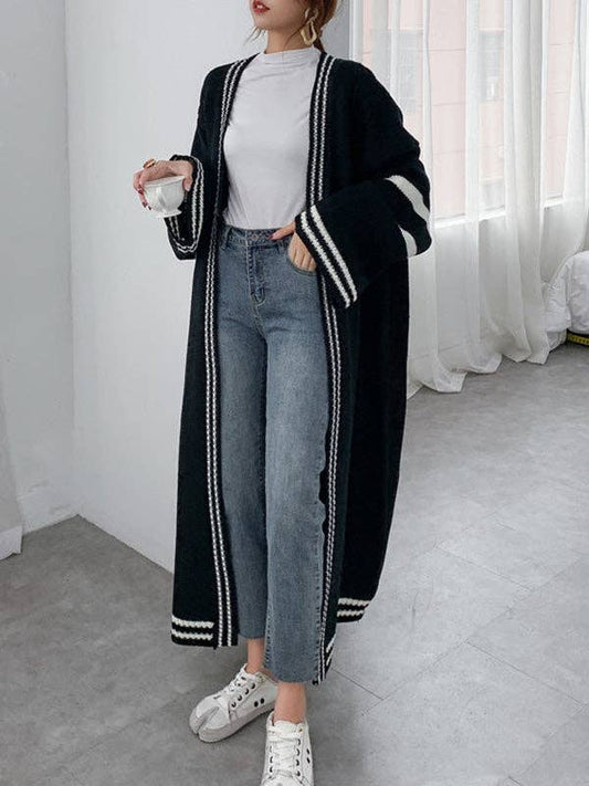 Urban Loose Contrast Color Striped Cardigan