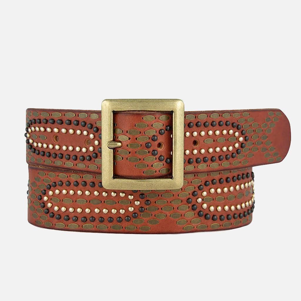 Daya | Studded Leather Belt - Black Embellished Belt