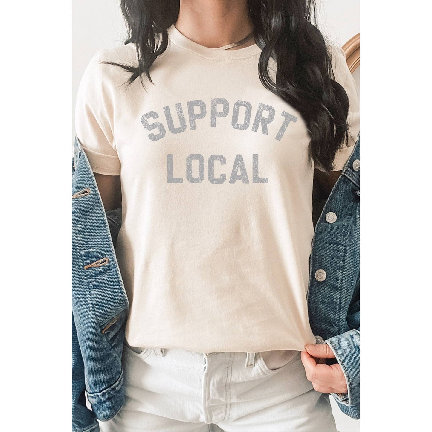 Distressed Support Local Graphic T-Shirt - Black