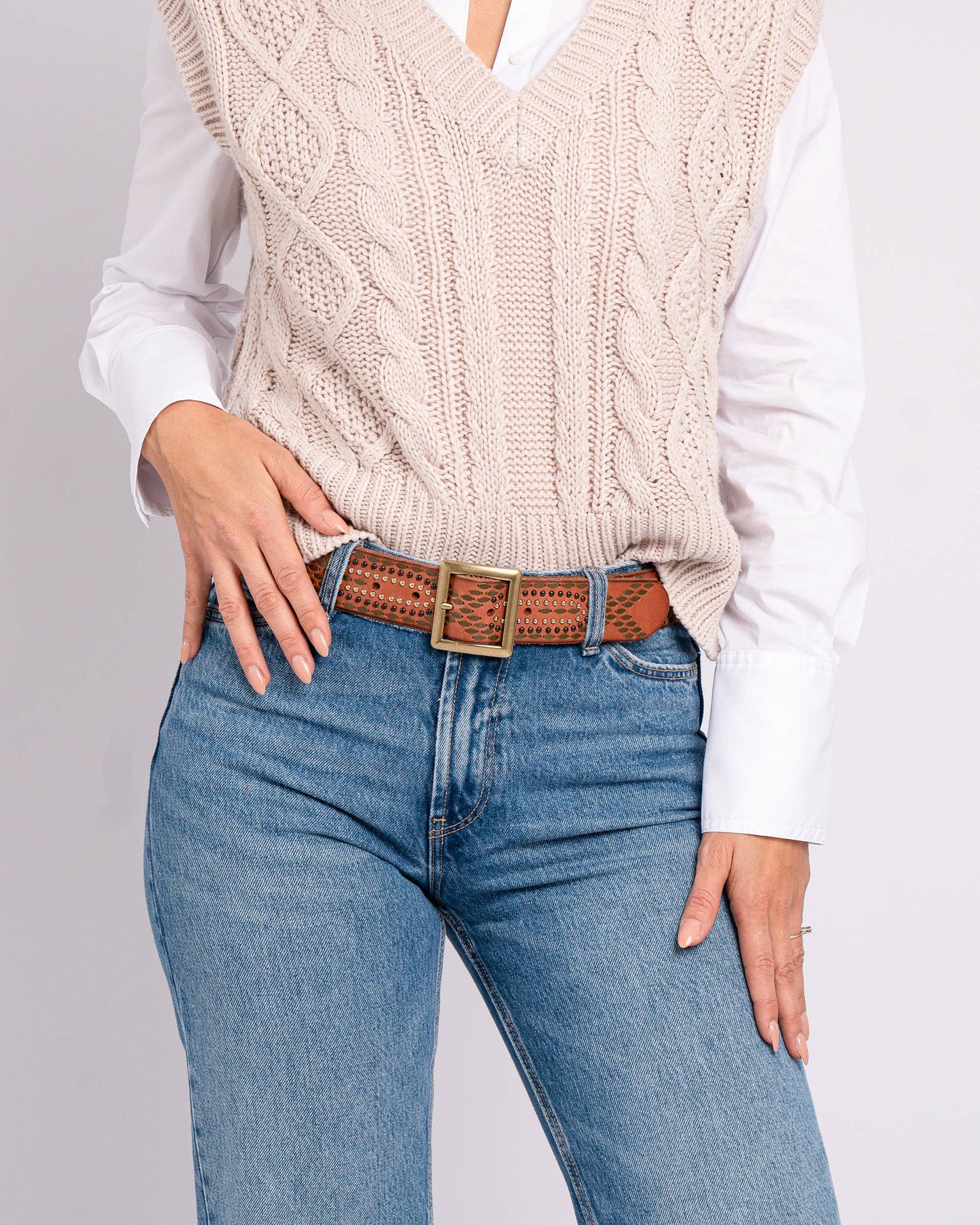 Daya | Studded Leather Belt - Black Embellished Belt