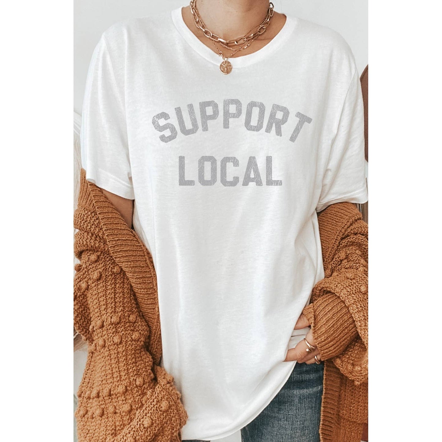 Distressed Support Local Graphic T-Shirt - Black