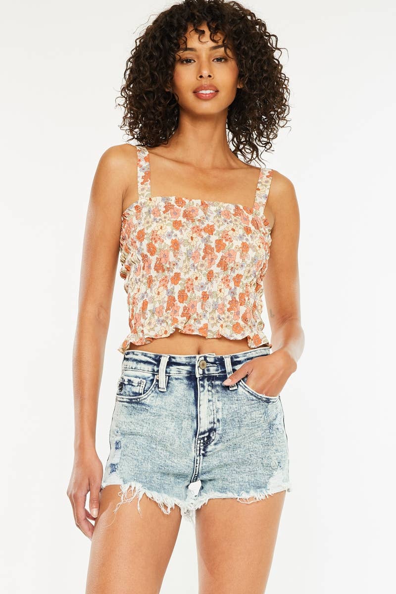 Kancan High Rise Stretchy Jean Shorts - Light Acid Wash