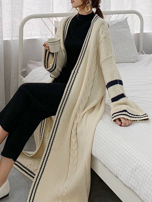 Urban Loose Contrast Color Striped Cardigan