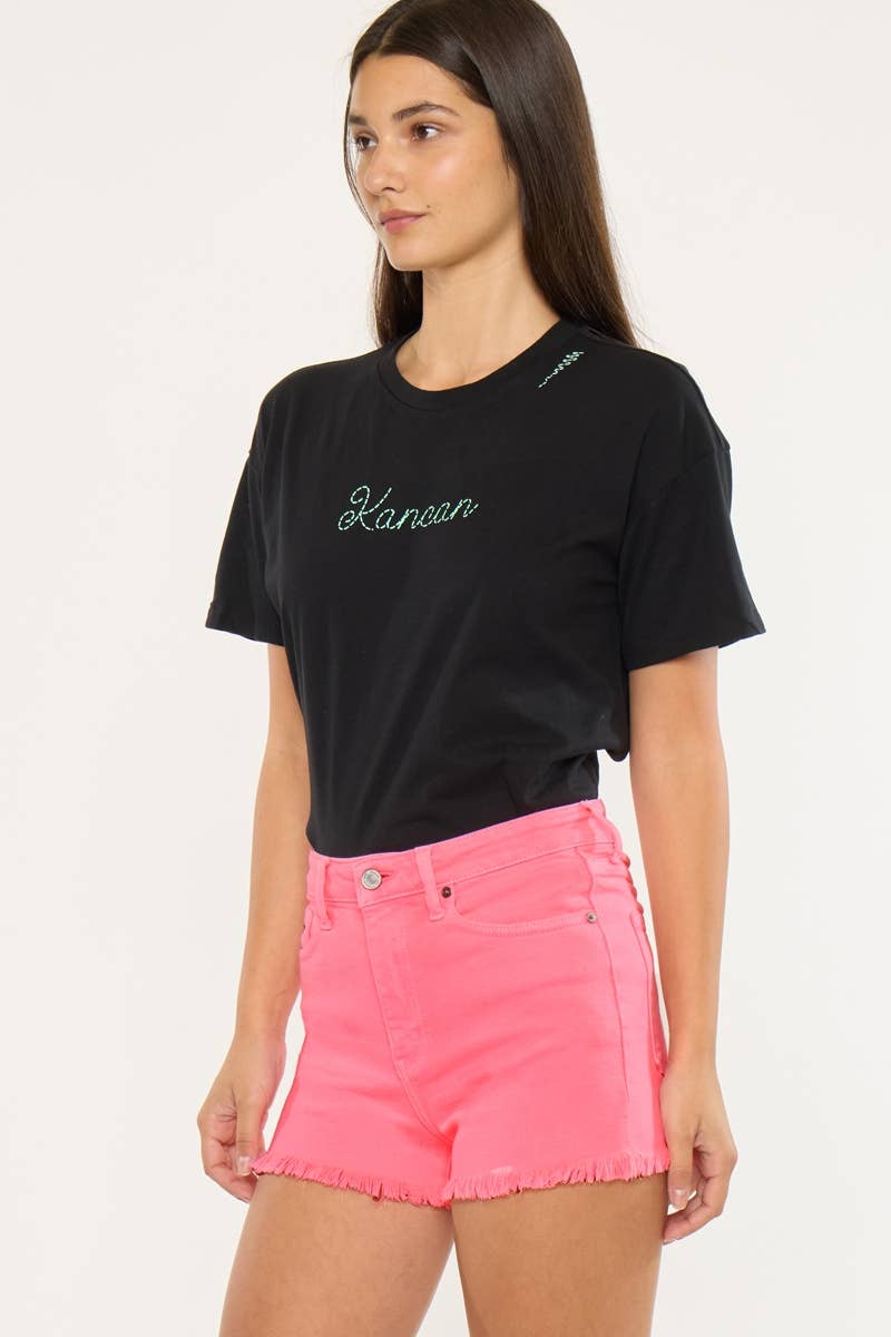 KanCan | HIGH RISE NEON PINK DENIM SHORTS