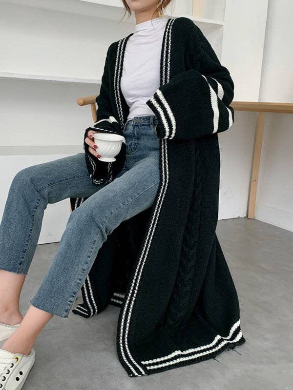 Urban Loose Contrast Color Striped Cardigan