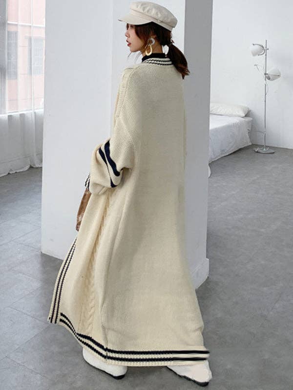 Urban Loose Contrast Color Striped Cardigan