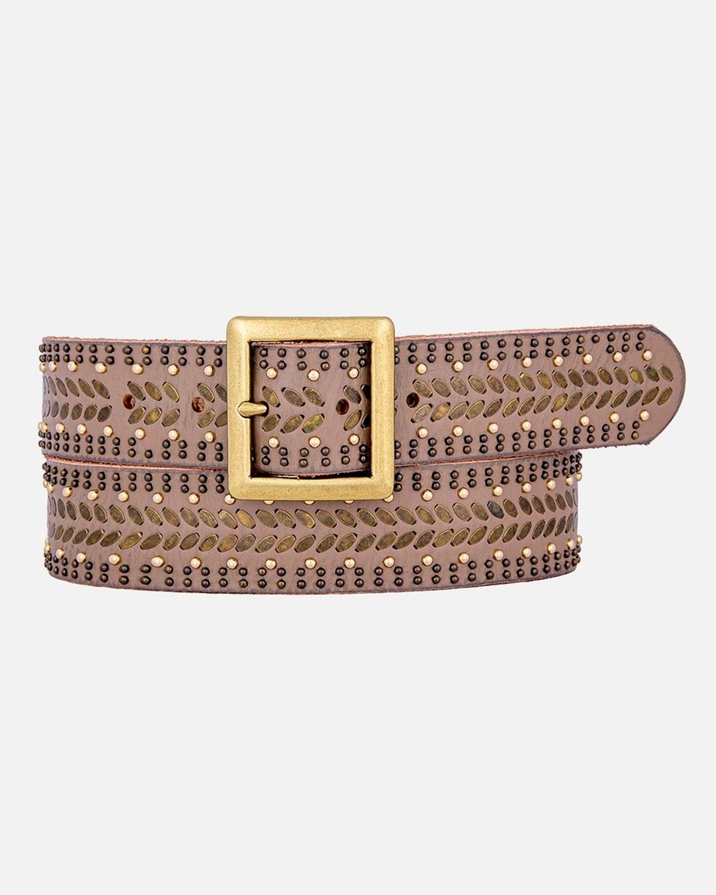 Ezra | Gold and Silver Buckle Square Studded Leather Belt