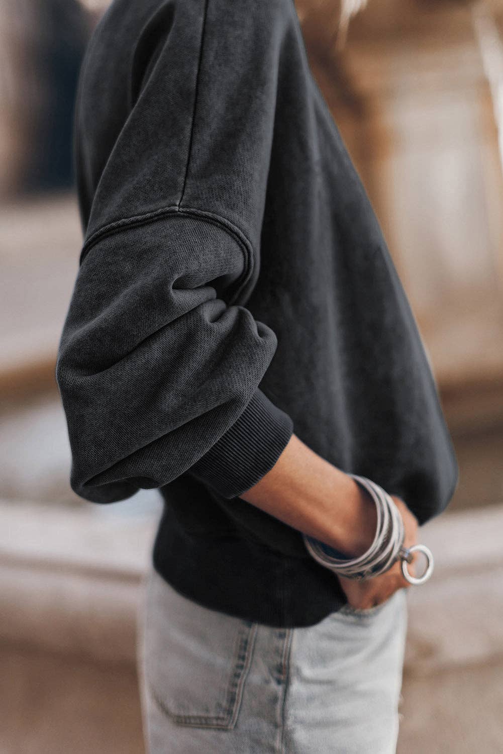 Drop Shoulder Crew Neck Pullover Vintage Look Sweatshirt