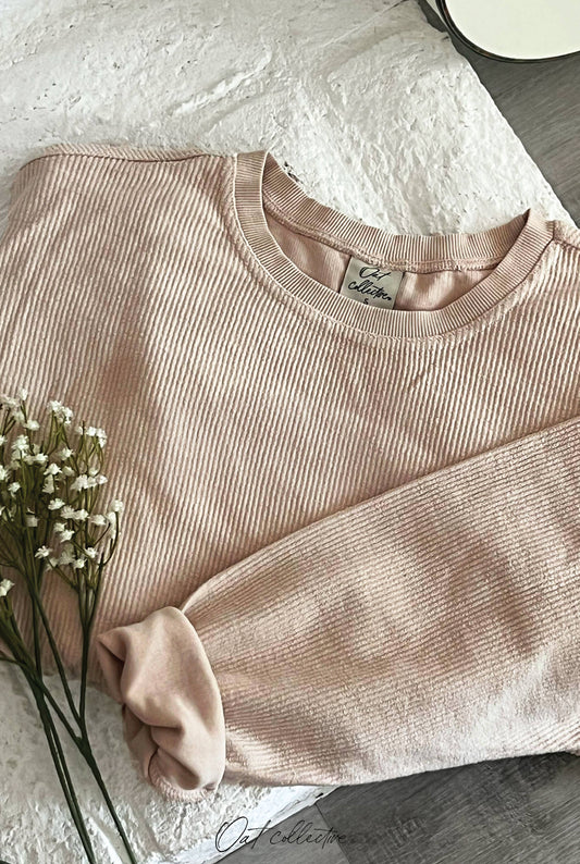 Cropped Thermal Vintage Pullover Latte