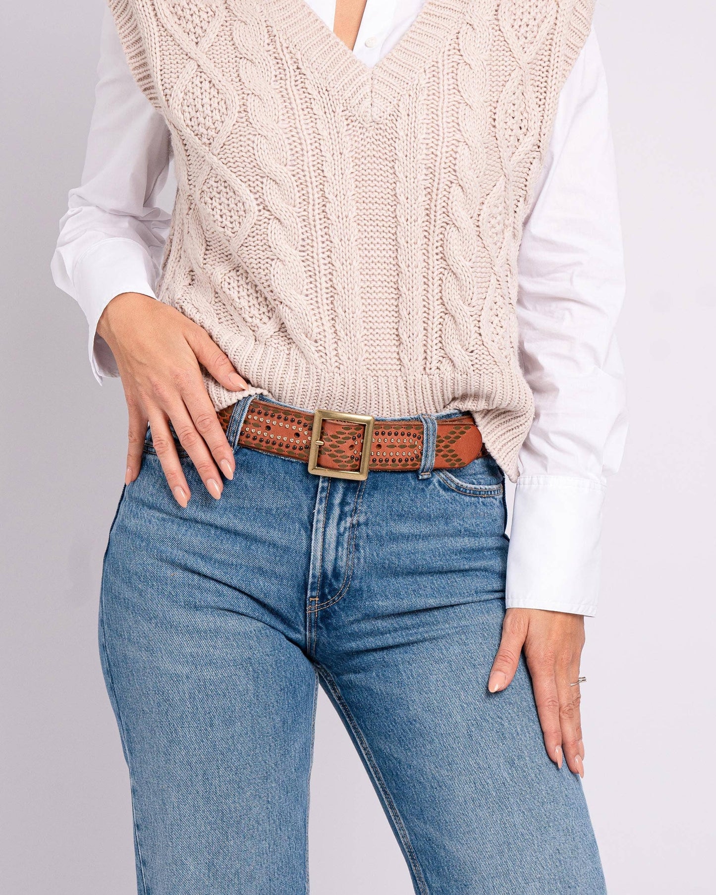 Daya | Studded Leather Belt - Black Embellished Belt