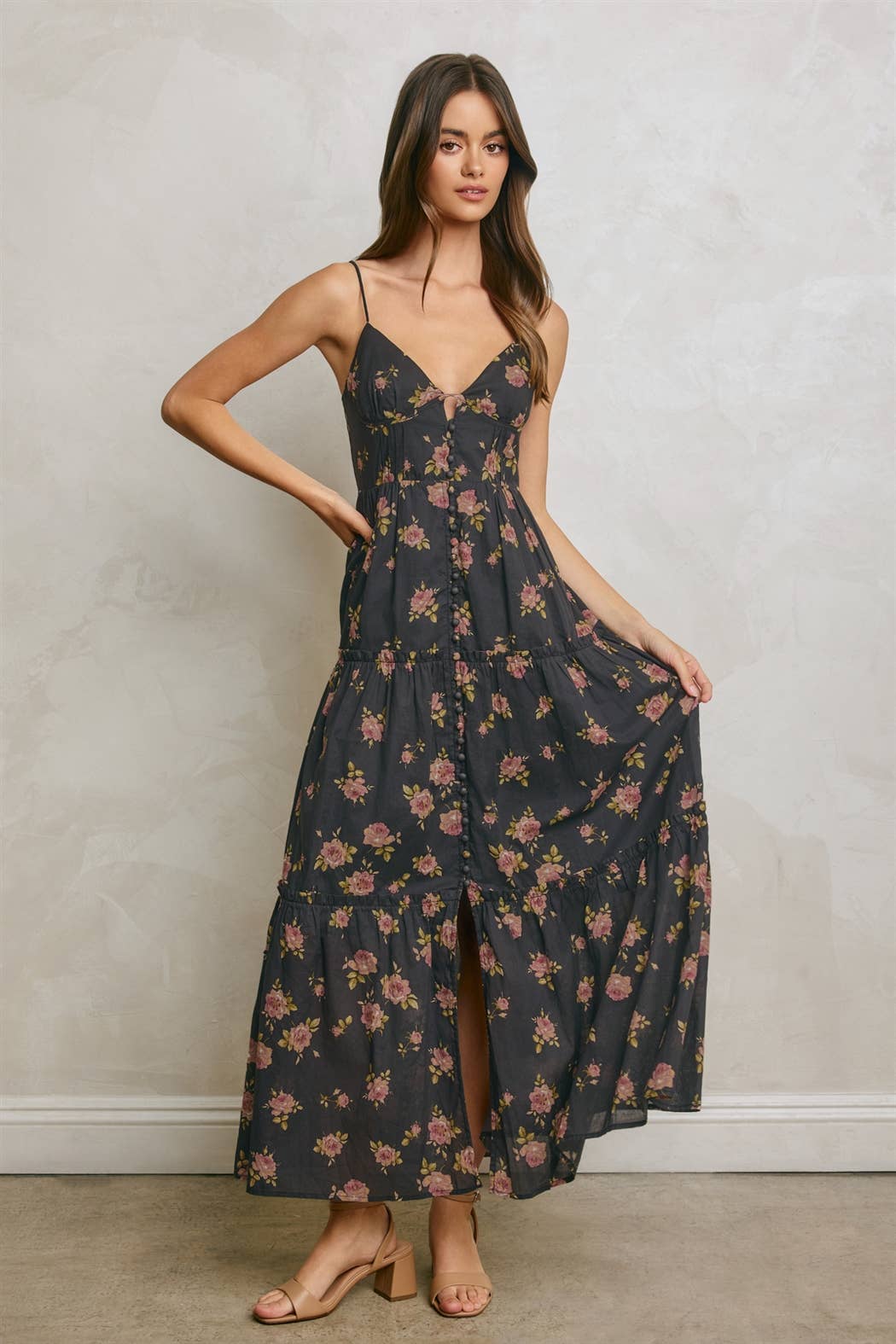 Floral Corset Tiered Maxi Dress