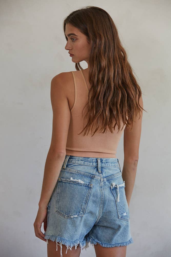 Seamless Ribbed V-Neck Crop Tank
