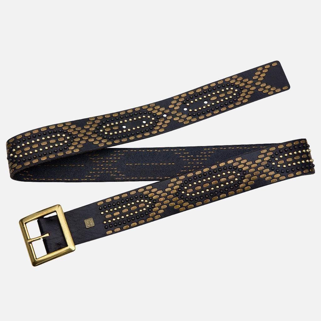 Daya | Studded Leather Belt - Black Embellished Belt