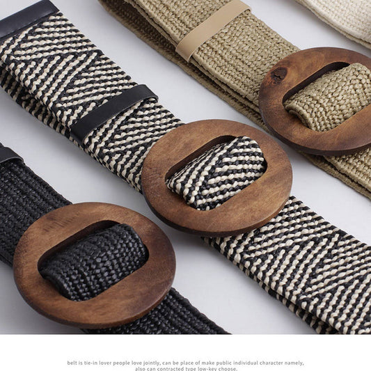 ROUND WOODEN BUCKLE BELT - O/S