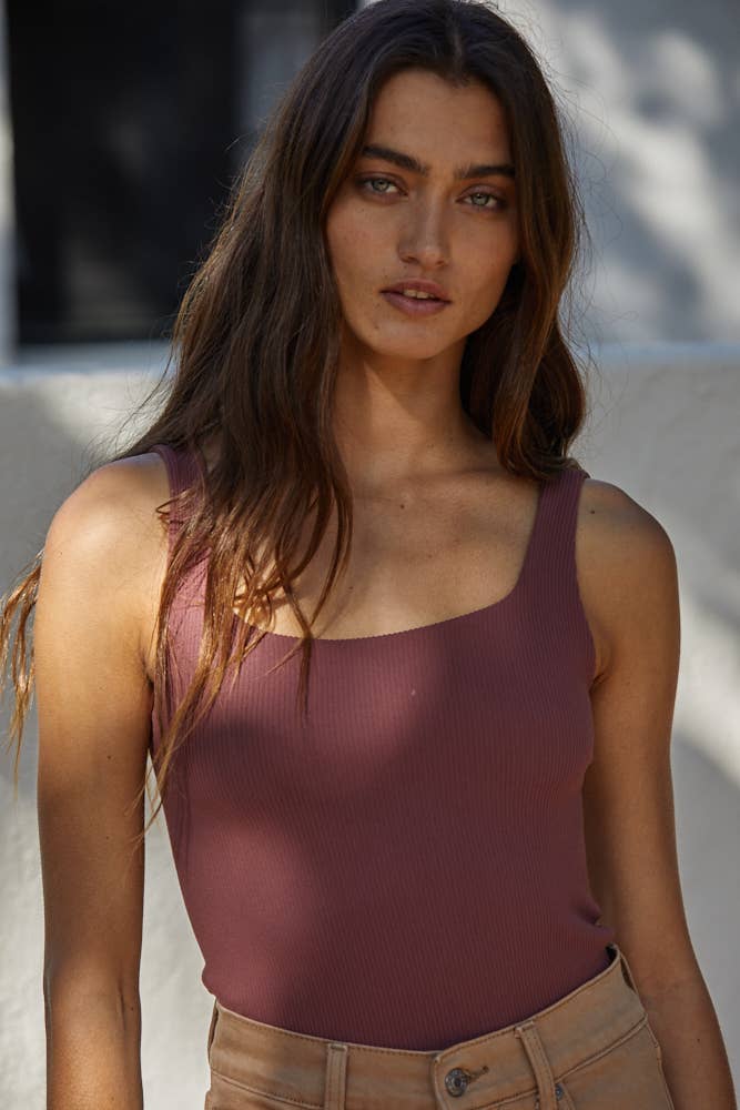 Seamless Ribbed Double Layered Square Bodysuit